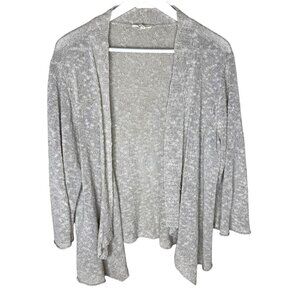 Eileen Fisher Tan Linen-Blend Open Front Semi-Sheer Knit Spring Cardigan, 1X